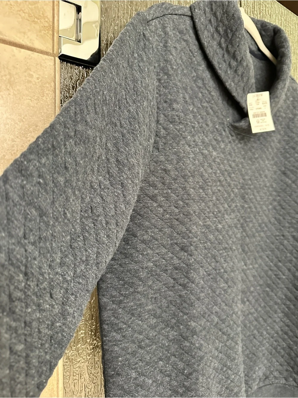 NWT J.Crew Quilted Fleece Pullover Shawl Collar Men’s Large Blue